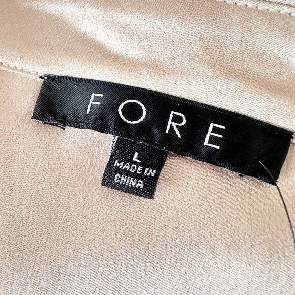 Fore Blouse Women L Champagne Nude Pink Blush Silky Satin Button Down Long Slv - Picture 4 of 8